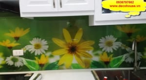 Lắp kính ốp bếp 3D hoa cúc tại Hà Nội