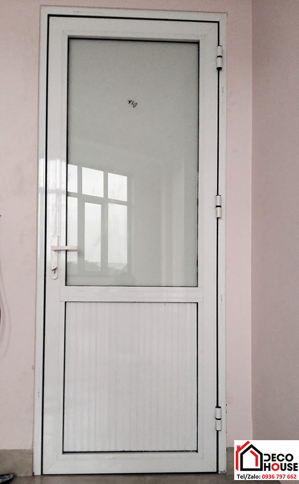 Cửa thông phòng nhôm kính Việt Pháp màu trắng