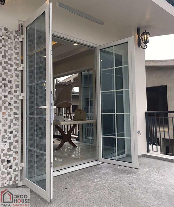Cửa đi nhôm Xingfa 2 cánh màu trắng sứ