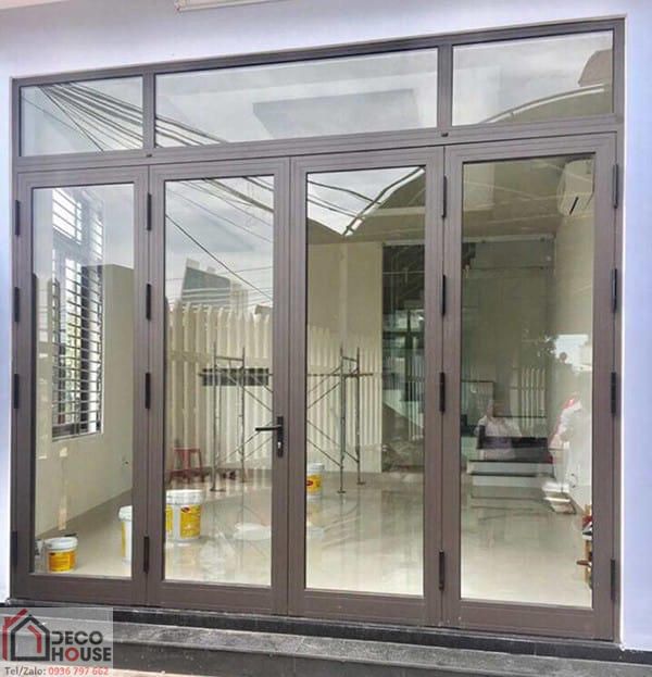 Cửa nhôm Xingfa 4 cánh hệ 63 màu cafe