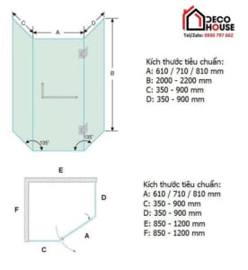 Kích thước vách tắm kính 135 độ